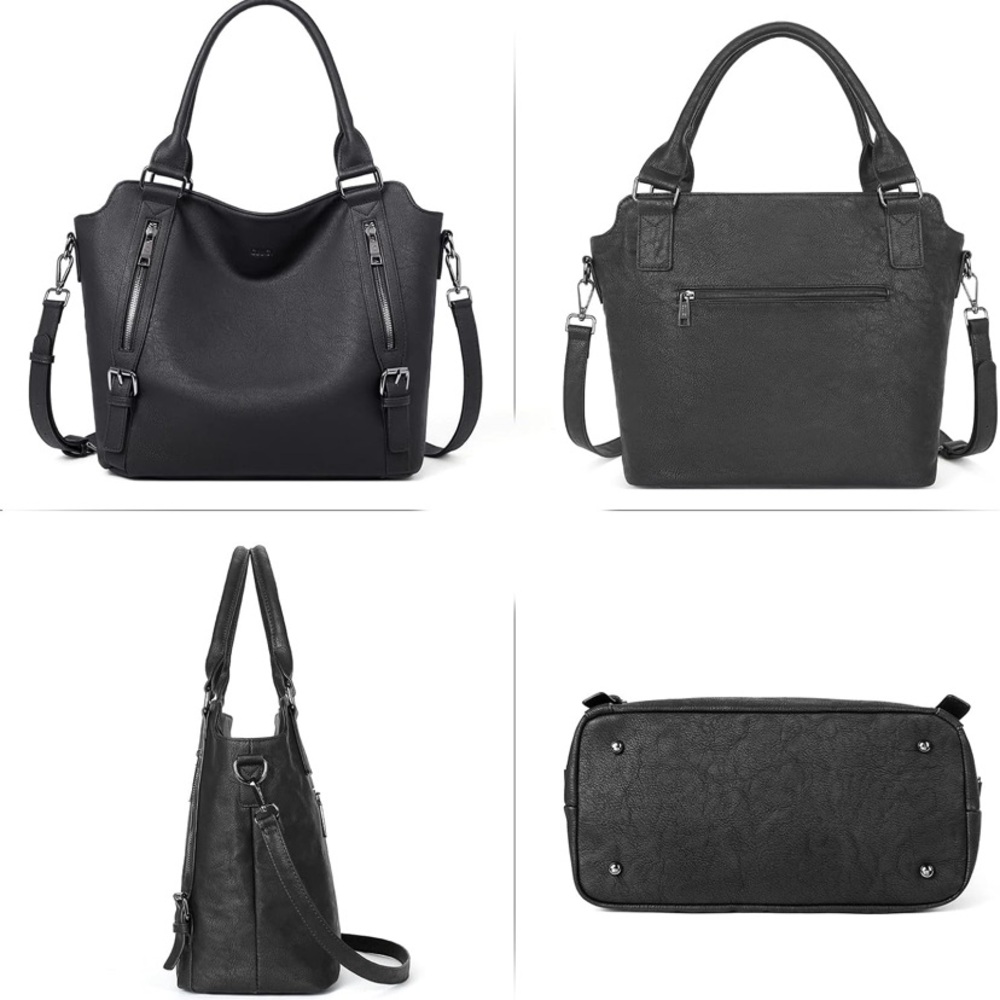 Black Vegan Leather Tote with Gunmetal Hardware. EUC - Picture 3 of 15